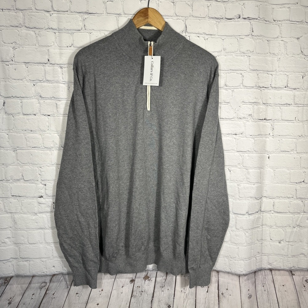 Collars & Co Quarter 1/4 Zip Sweater Gray Cashmere‎ Cotton Long Sleeve Golf  New
